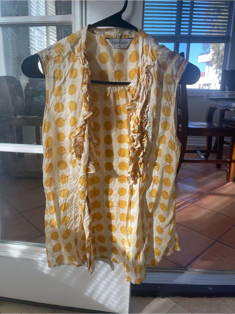 Topshop Cream and Yellow Polka Dot Ruffle Sleeveless Camisole